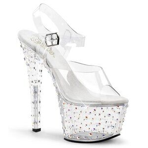 🔥NIB PLEASER STARDANXE 708 Clear Platform Heels with Rhinestones, Size 6